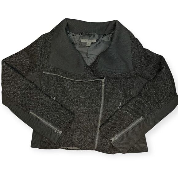 MIAMI Women’s Black Textured Knit Moto Zip Jacket Size Medium - Picture 1 of 5